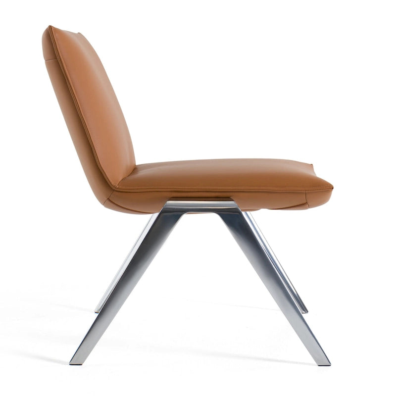 Camel Vegan Leather Office Side Chair with Chrome Legs