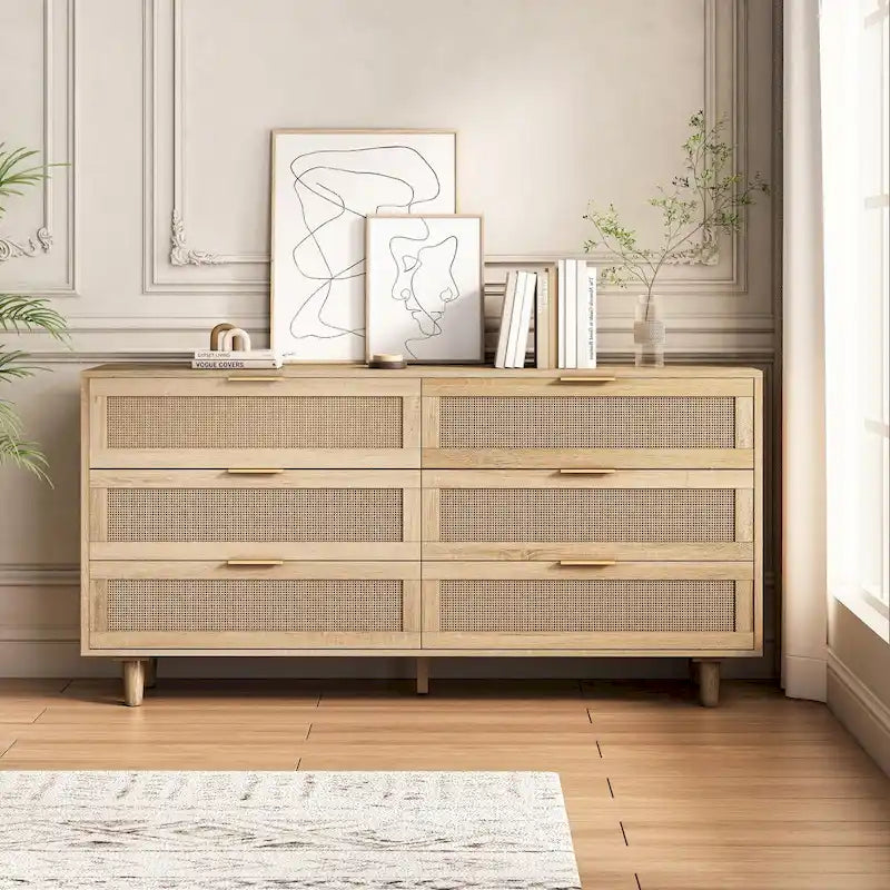 6-Drawer Rattan Storage Dresser