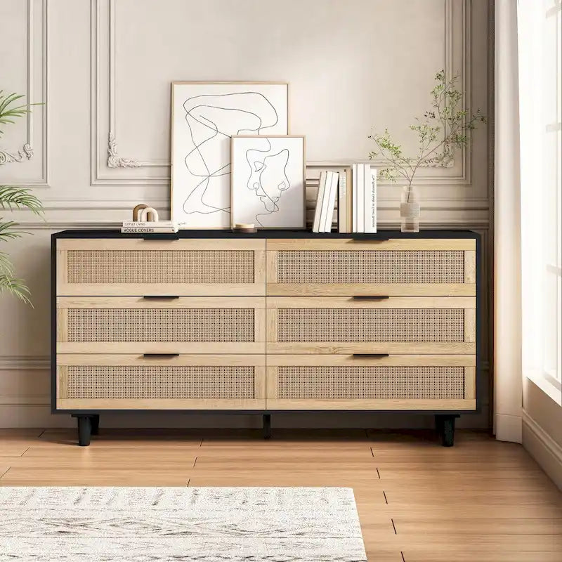 6-Drawer Rattan Storage Dresser