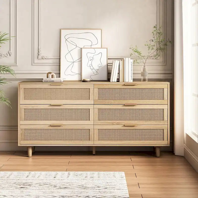 6-Drawer Rattan Storage Dresser