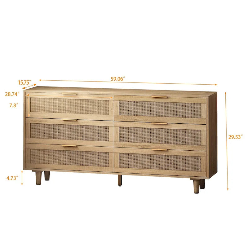 Rattan-Kommode mit 6 Schubladen