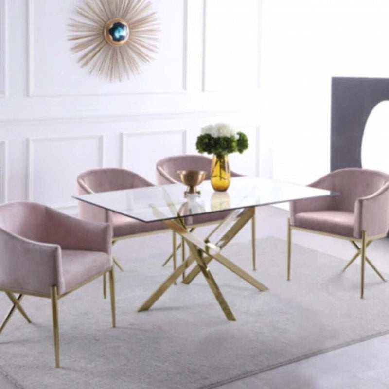 Rectangle Glass Top Dining Table with Metal Base
