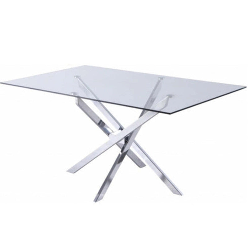 Rectangle Glass Top Dining Table with Metal Base