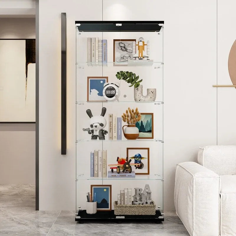 5-Shelf Double Door Glass Display Cabinet