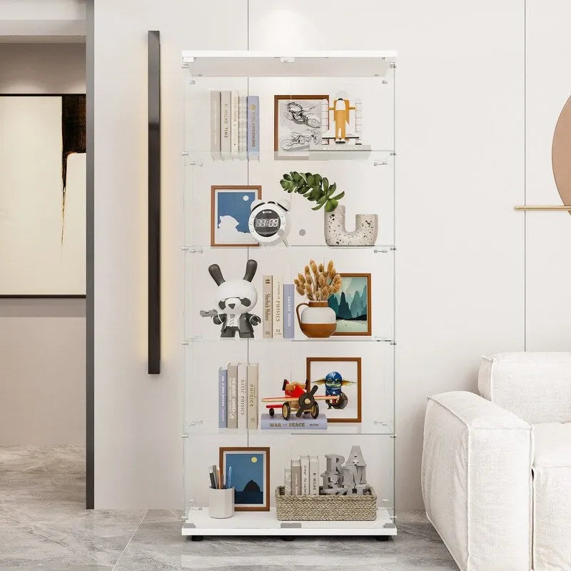 5-Shelf Double Door Glass Display Cabinet
