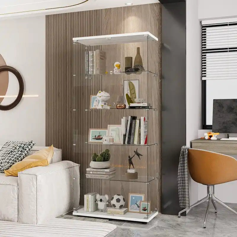 5-Shelf Double Door Glass Display Cabinet