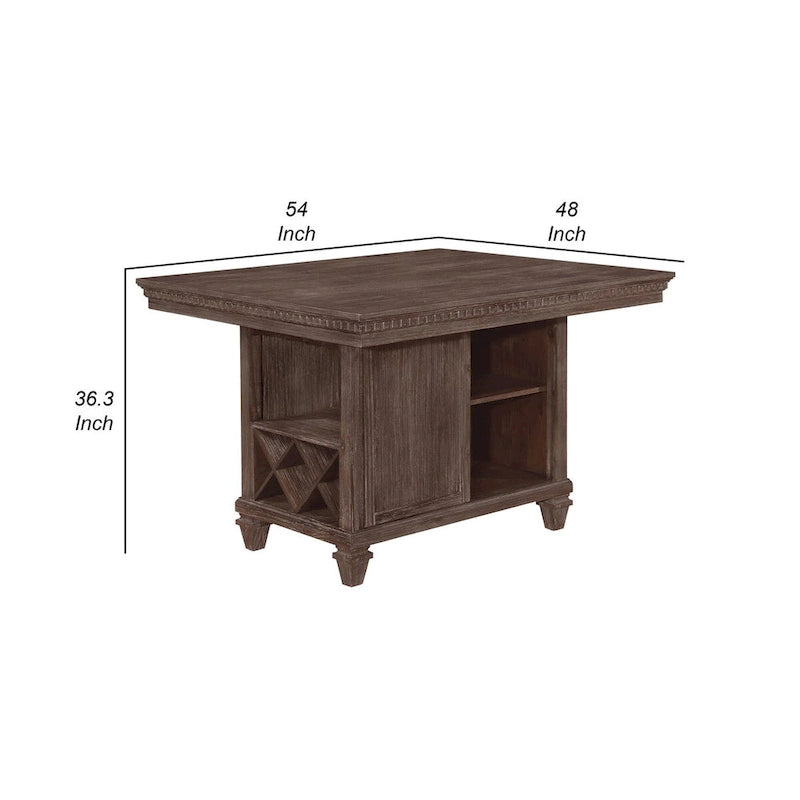 54-Inch Counter Height Dining Table with Wine Rack, Warm Brown Wood