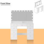 9-Drawer Vanity Table with LED Mirror and 3 Adjustable Mirrors