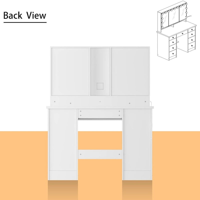 9-Drawer Vanity Table with LED Mirror and 3 Adjustable Mirrors