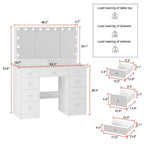 9-Drawer Vanity Table with LED Mirror and 3 Adjustable Mirrors