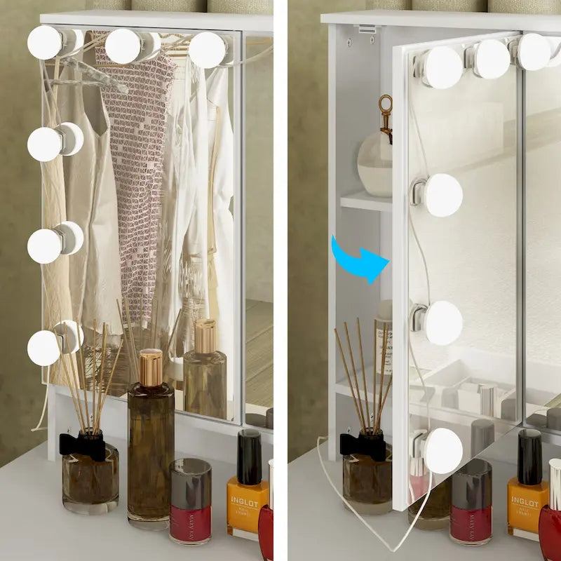 9-Drawer Vanity Table with LED Mirror and 3 Adjustable Mirrors