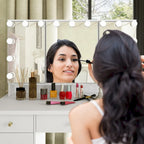 9-Drawer Vanity Table with LED Mirror and 3 Adjustable Mirrors