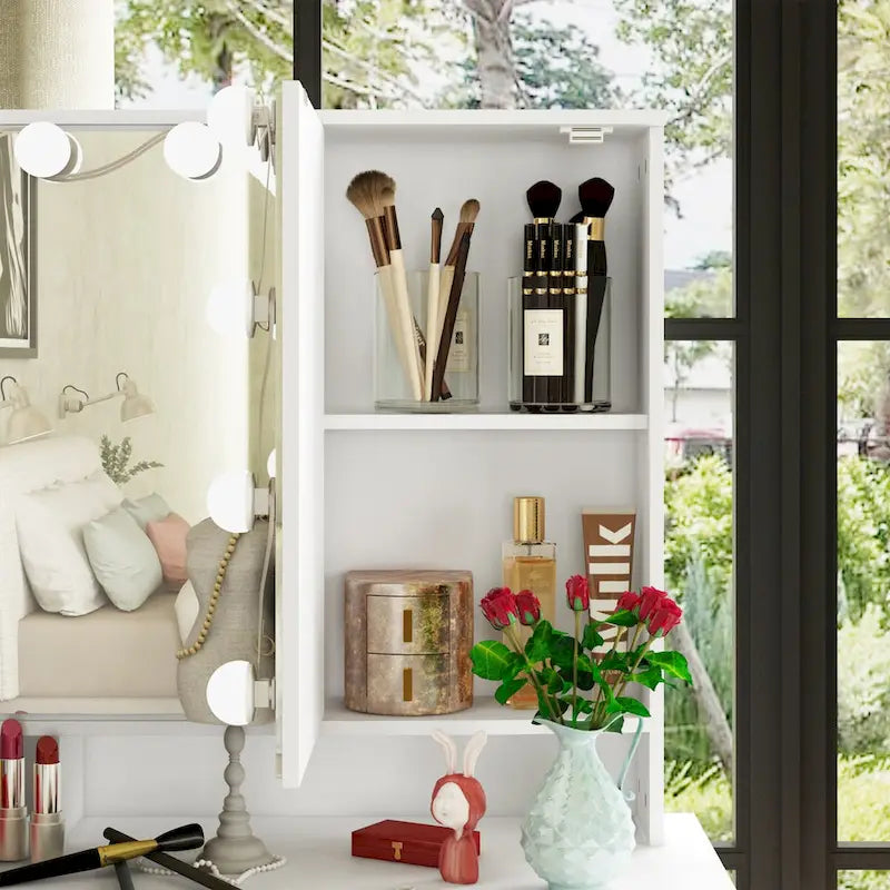 9-Drawer Vanity Table with LED Mirror and 3 Adjustable Mirrors