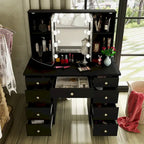 9-Drawer Vanity Table with LED Mirror and 3 Adjustable Mirrors