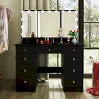 9-Drawer Vanity Table with LED Mirror and 3 Adjustable Mirrors