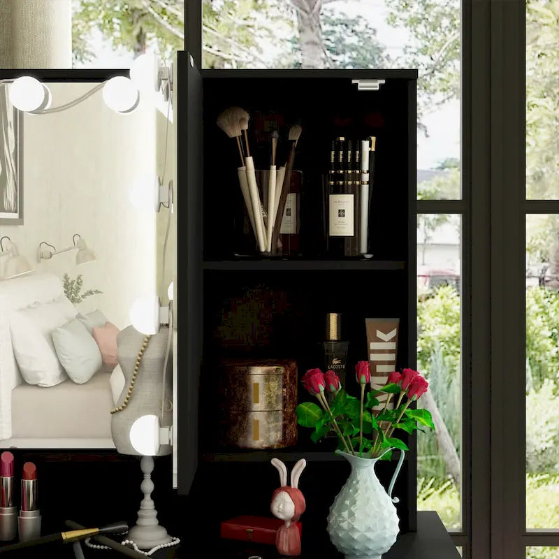 9-Drawer Vanity Table with LED Mirror and 3 Adjustable Mirrors