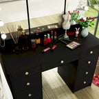 9-Drawer Vanity Table with LED Mirror and 3 Adjustable Mirrors
