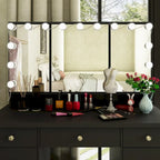 9-Drawer Vanity Table with LED Mirror and 3 Adjustable Mirrors