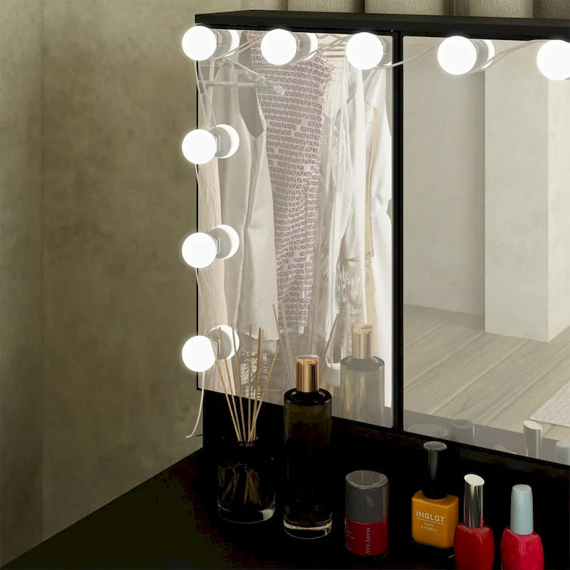 9-Drawer Vanity Table with LED Mirror and 3 Adjustable Mirrors