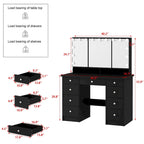 9-Drawer Vanity Table with LED Mirror and 3 Adjustable Mirrors