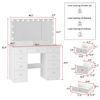 9-Drawer Vanity Table with LED Mirror and 3 Adjustable Mirrors