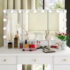 9-Drawer Vanity Table with LED Mirror and 3 Adjustable Mirrors