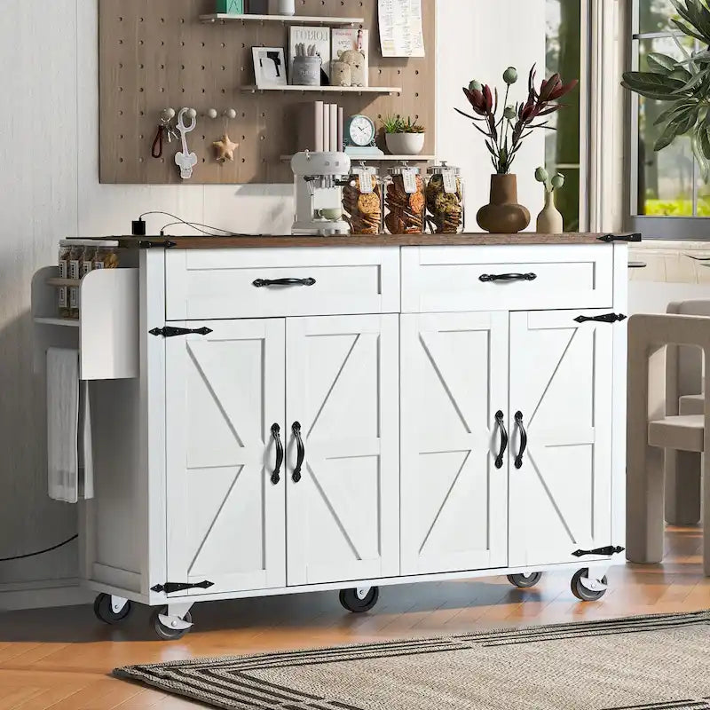 Large Kitchen Island Cart with Storage and Power Outlets
