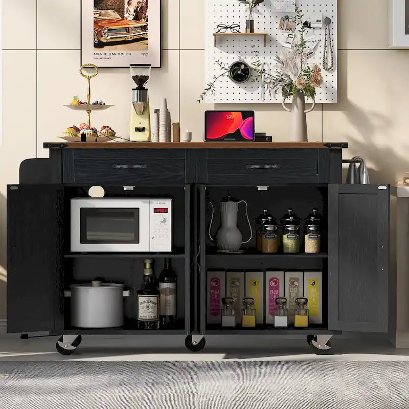 Large Kitchen Island Cart with Storage and Power Outlets