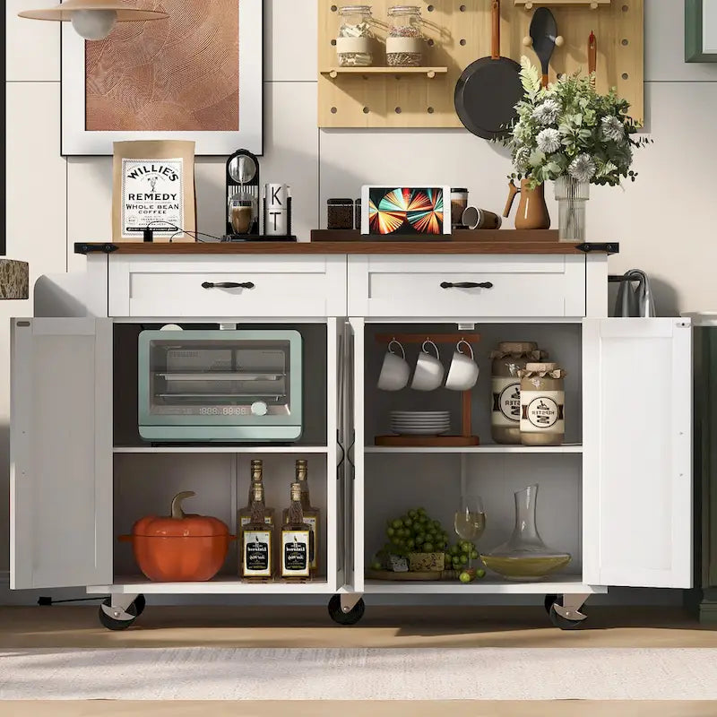 Large Kitchen Island Cart with Storage and Power Outlets