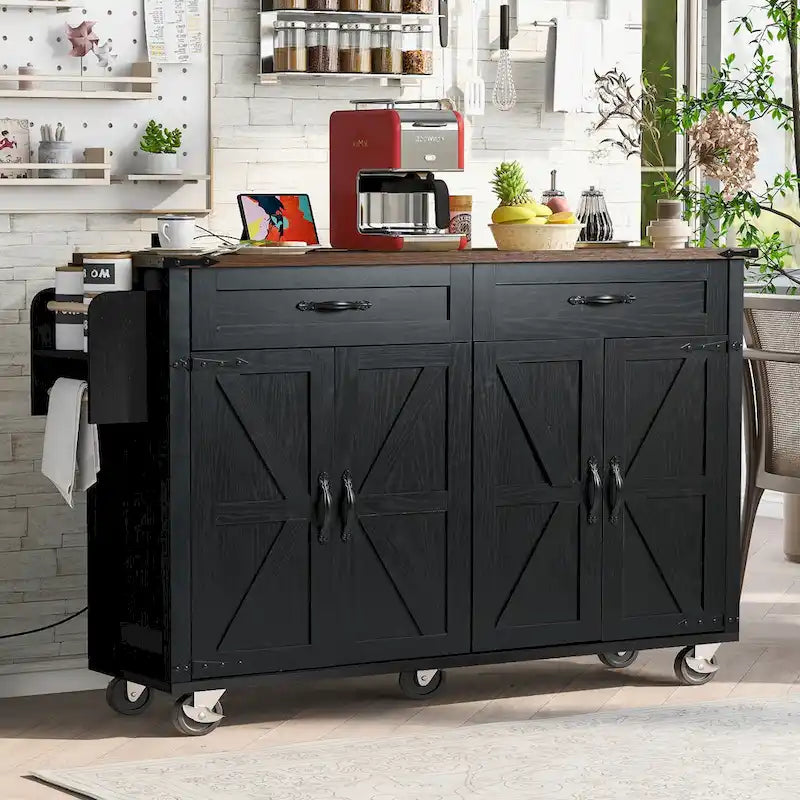 Large Kitchen Island Cart with Storage and Power Outlets